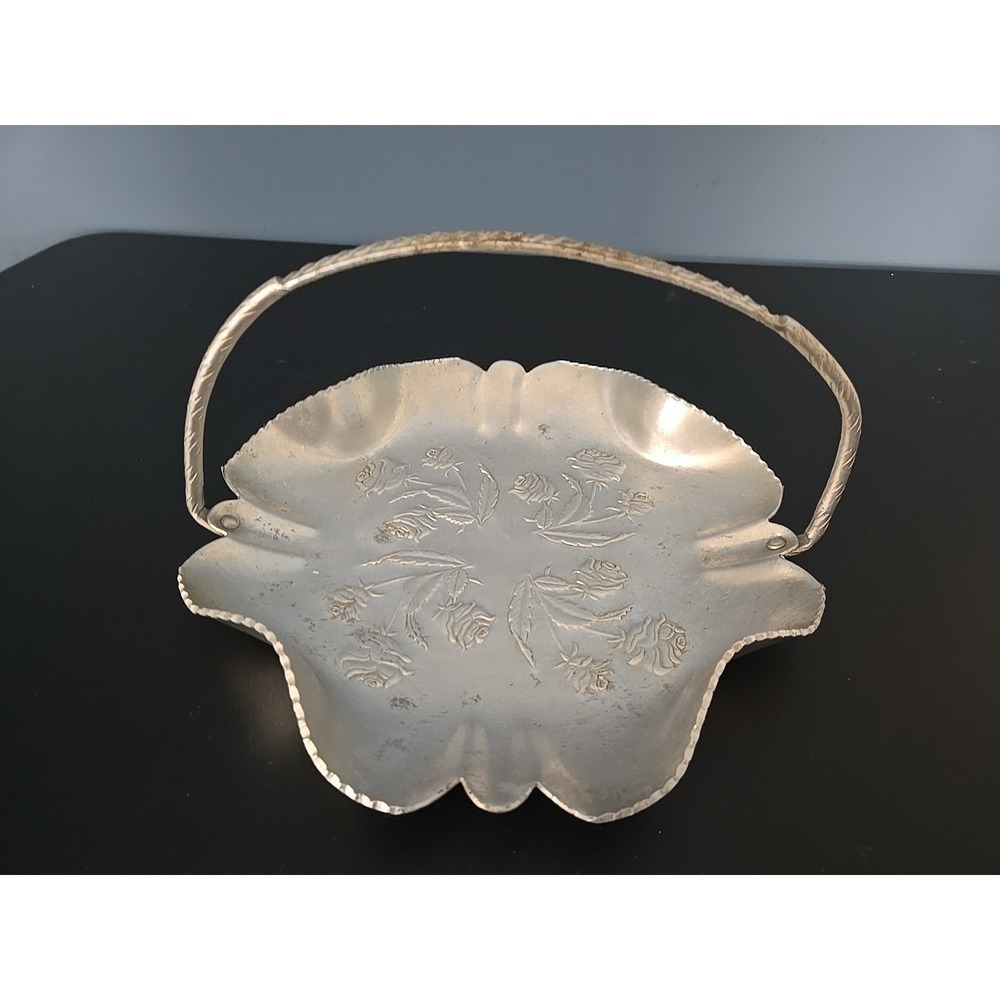 1940s FARBER & SHLEVIN Inc. Hand Wrought Aluminum Brides Basket Thistle Vtg